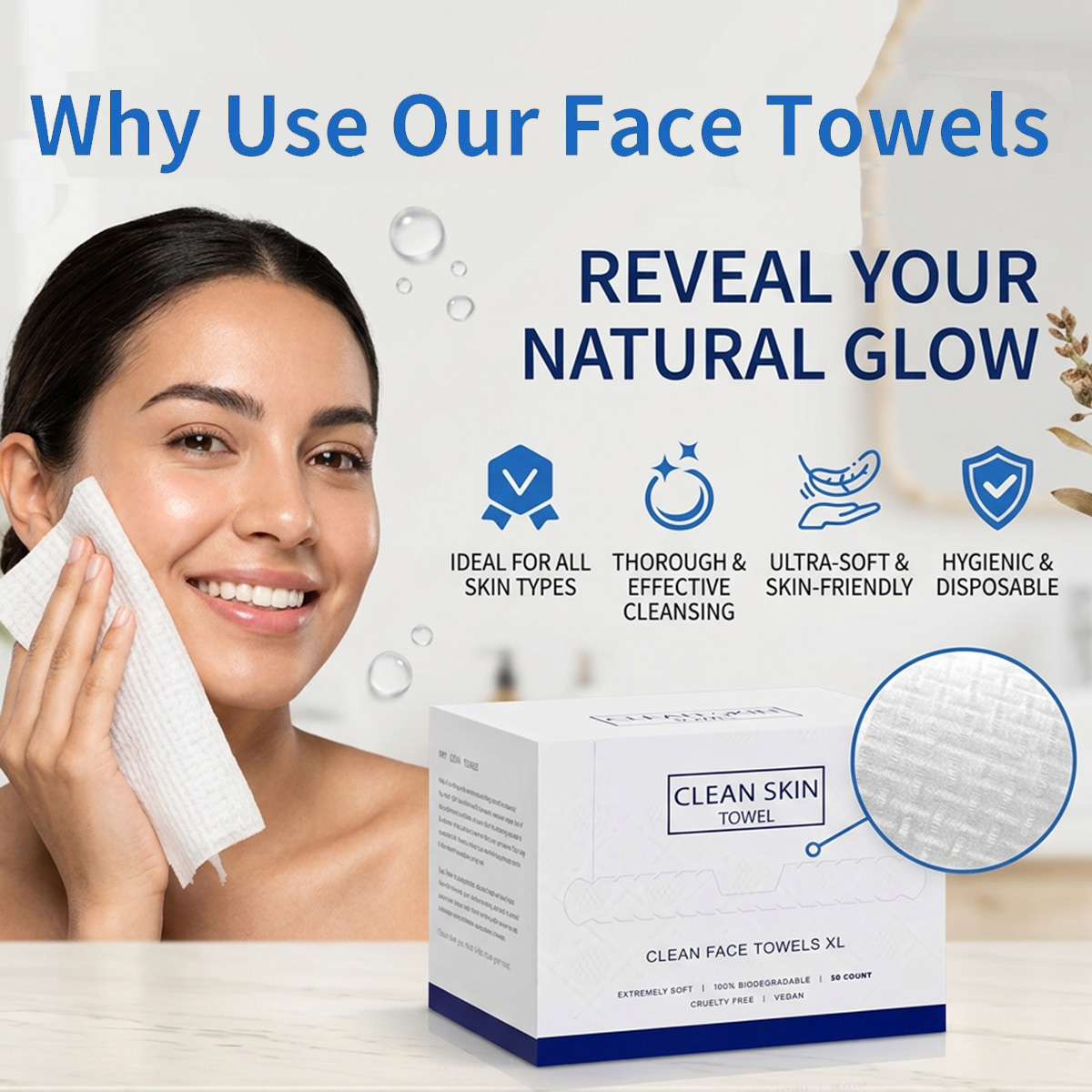 Kiss Beauty Makeup Remover - 50 pièces/boîte, serviettes jetables pour le
